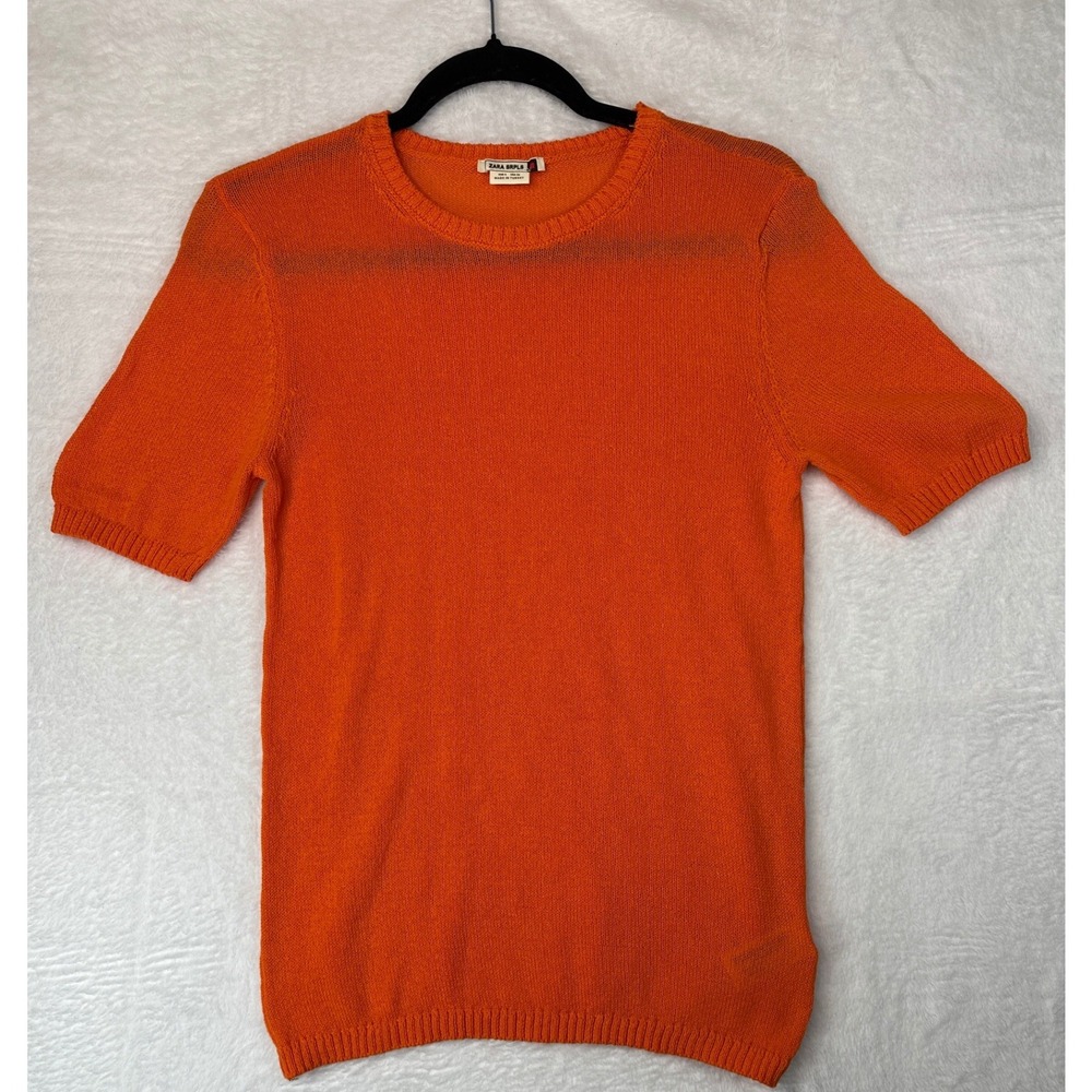 Zara SRPLS Knit Sweater Women Size S Orange Short Sleeve Vintage Style